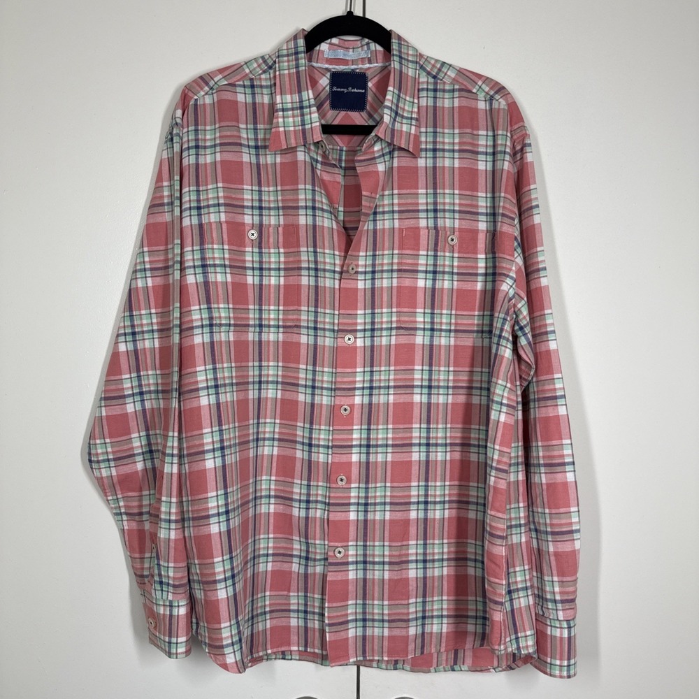 Tommy Bahama Mens XL Linen Button Up Long Sleeve Shirt Relax Colorful Plaid Prep